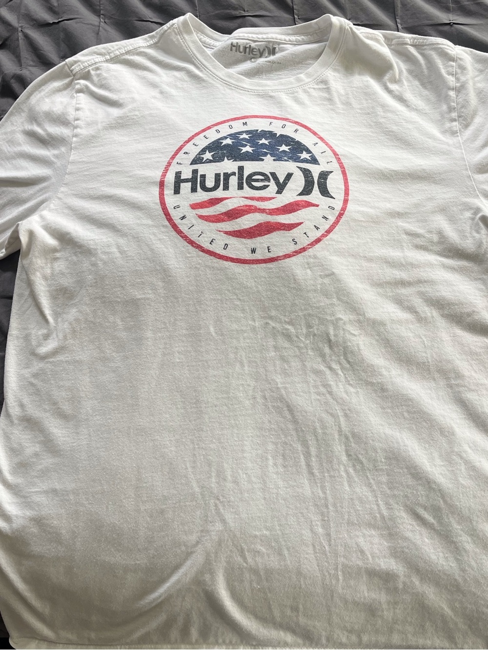 Hurley White Short-Sleeve Tee with Red and Blue Logo